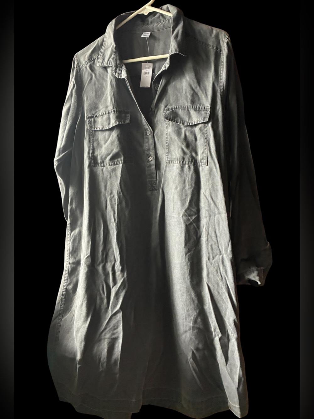 Old Navy Gray Long Sleeve Denim Button Front Shirt Dress Size Large NWT - Picture 2 of 4